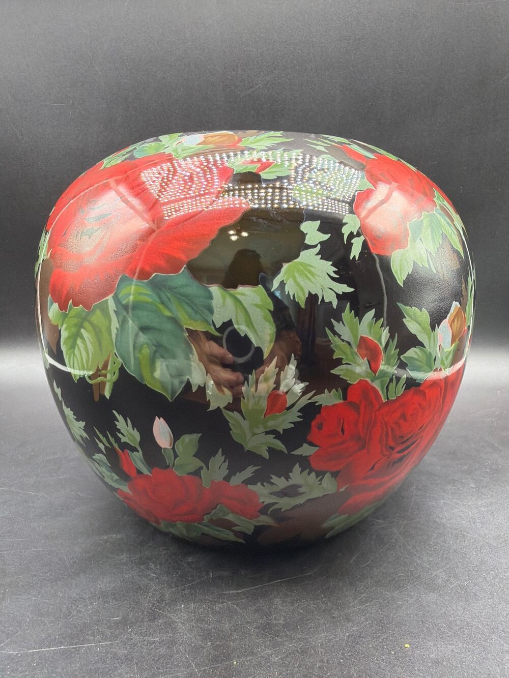 Vintage 1985 Mique Sweden 8” Glass Rose Bowl Floral Cachepot Internal Design